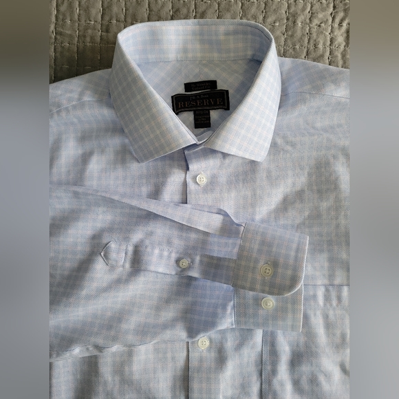 jos a bank Dress shirt long sleeve 16.5 34 Blue pink plaid - Picture 2 of 3